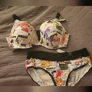 Torrid Multicolor Newspaper Print Bra and Panty Set